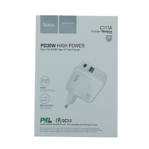 Блочек USB Hoco C111A 1USB/PD30W/QC3.0/3A белый (20) - фото