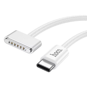 Кабель (MacBook) Hoco X103 Type-C-MagSafe3 магнитный тканевой белый 2м - фото