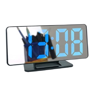 Часы настольные VST-888-5 будильник/дата/температура/от сети и батареек c зеркальным дисплеем 7,5` с синей подсветкой - фото