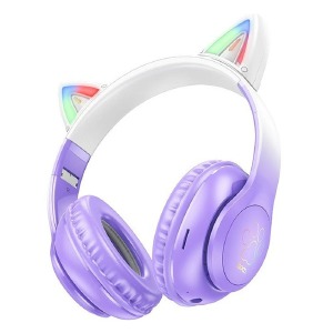 Hands Free большие Bluetooth Hoco W42 LED ушки/BT5.3/TFcard/FM/AUX/mic фиолетовые - фото