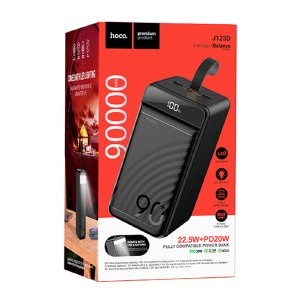 Power bank/Павербанк 90000mA Hoco J123D 3USB/QC3.0/22.5W/PD20W/LED дисплей/фонарик (input IP/micro/Type-C) черный - фото