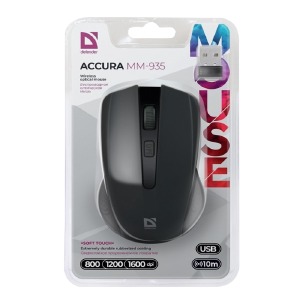 Компьютерная мышка беспроводная Defender Accura MM-935 4 кнопки/USB 2.4GHz/800-1600DPI в блистере черная* - фото