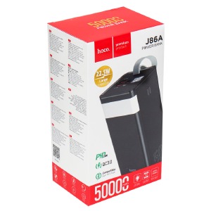 Power bank/Павербанк 50000mA Hoco J86A 2USB/QC3.0/22.5W/PD20W/LED дисплей/фонарик (input micro/Type-C 18W) черный (15) - фото