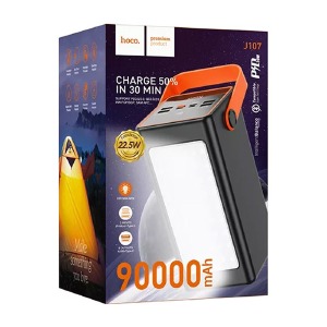 Power bank/Павербанк 90000mA Hoco J107 4USB/QC3.0/22.5W/PD20W/LED дисплей/фонарик (input IP/micro/Type-C) черный (4) - фото