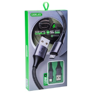 Кабель microUSB Gerlax L33V 6A QC3.0 тканевой черный 1м - фото