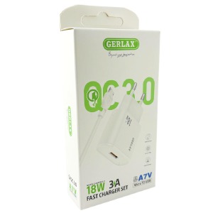 СЗУ microUSB Gerlax A7V 3A-1USB 18w QC3.0 белое 1м - фото