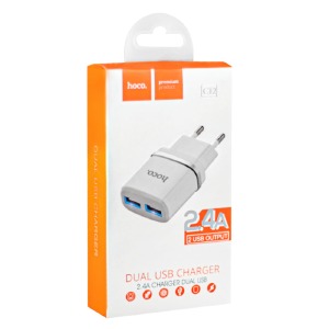 СЗУ microUSB Hoco C12 2.4A/2USB/12W белый (10) - фото