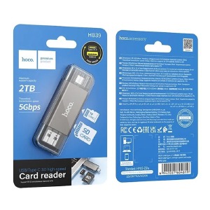 Card-reader Универсальный All in one Hoco HB39 3.0 SD/TF/USB/PD/QC3.0 серый - фото