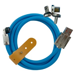Кабель 3в1 (microUSB+ip5+type-C) МАГНИТНЫЙ Premium metall синий 1.2м пакет Husky - фото