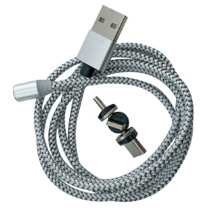 Кабель 3в1 (microUSB+ip5+type-C) МАГНИТНЫЙ X-cable тканевой серый 1м - фото