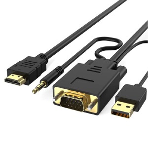 Конвертер HDMI-VGA+Audio+IC кабель черный  - фото