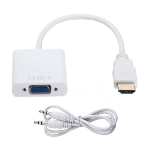 HDMI (папа) - VGA (мама) + audio конвертер переходник mini белый 0,1м - фото