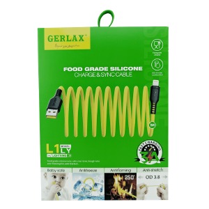 Кабель iPhone Lightning Gerlax L1LY 3A силиконовый желтый 1м OD3.8 - фото