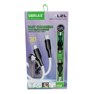 Кабель iPhone PD Type-C to Lightning Gerlax L2L 3A/30W силиконовый белый 1м - фото