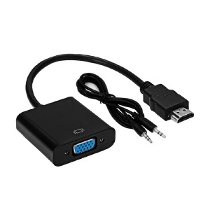 HDMI (папа) - VGA (мама) +audio конвертер переходник mini черный 0,1м - фото