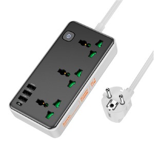 Сетевой фильтр HOCO AC7A 3 розетки/3USB+PD/2500W/выключатель черный 1,5 м(61) - фото