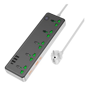 Сетевой фильтр HOCO AC13A 5 розеток/3USB+PD/2500W/выключатель черный 1,5м - фото