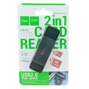 Card-reader USB/Type-C 2.0 Hoco HB45 SD+TF2.0 серый (50) - фото