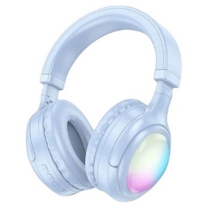 Hands Free большие Bluetooth Hoco W48 RGB BT5.3/TFcard/AUX/mic/400mAh небесный - фото