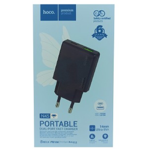 Блочек USB Hoco N45 PD30W GaN +USB QC3.0 синий - фото