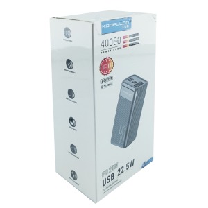 Power bank/Павербанк 40000mA Konlulon A21SQ 3USB-22.5w/PD20W/LED дисплей белый - фото