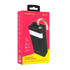 Power bank/Павербанк 30000mA Borofone BJ18A 2A/2USB/LED дисплей/фонарик (input micro+Type-C) черный - фото