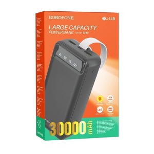 Power bank/Павербанк 30000mA Borofone BJ14B 2.1A/2USB/LED дисплей (input micro+Type-C) черный(16) - фото