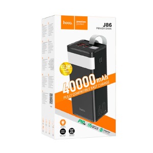 Power bank/Павербанк 40000mA Hoco J86 2USB/QC3.0/22.5W/PD20W/LED дисплей/фонарик (input micro+Type-C 18W) черный (13) - фото