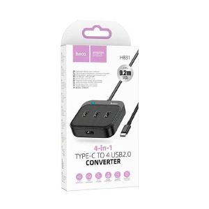 HUB Type-C Hoco HB31 4в1 (USB2.0х4) черный 0,2м - фото