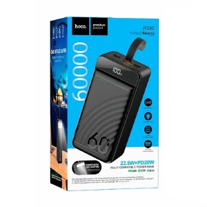 Power bank/Павербанк 60000mA Hoco J123C 3USB/QC3.0/22.5W/PD20W/LCD дисплей (input Lightning, micro, Type-C 18W) черный - фото