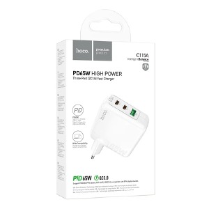 Блочек USB Hoco C115A 1USB/18W/2PD 65W белый - фото