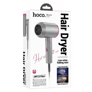 Фен для волос HOCO HP13 три скорости/холодный поток/1 магнитная насадка/1600w/7,7х12,5х22,5см серый 1,8м - фото