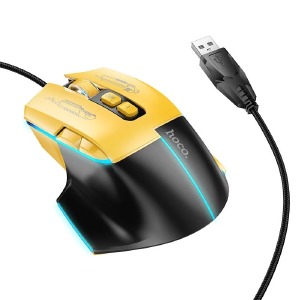 Компьютерная мышка проводная USB Hoco GM31 7 кнопок/1200-3600DPI черно-желтая 1,5м - фото