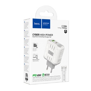 Блочек USB Hoco C138A 1USB/18W/PD65W белый - фото