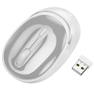 Компьютерная мышка беспроводная Hoco GM34 4 кнопки/BT3.0+5.2/USB 2.4GHz/800-1600DPI в блистере бело-серая - фото