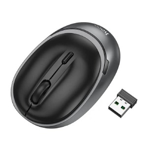 Компьютерная мышка беспроводная Hoco GM34 4 кнопки/BT3.0+5.2/USB 2.4GHz/800-1600DPI в блистере черно-серая - фото