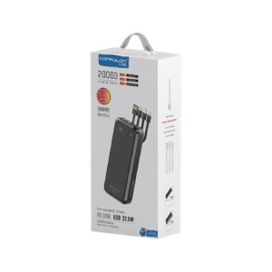 Power bank/Павербанк 20000mA Konfulon A23Q PD20w/USB22.5w/cable type-C+ lightning + microUSB черный - фото