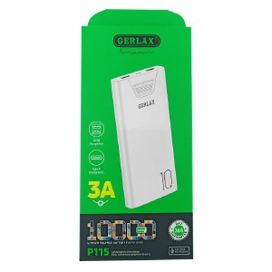 Power bank/Павербанк 10000mA Gerlax P115 3A/2USB (input Type-C) белый - фото