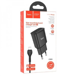 СЗУ iPhone Lightning Hoco C88A 2.4A/2USB белый 1м  - фото