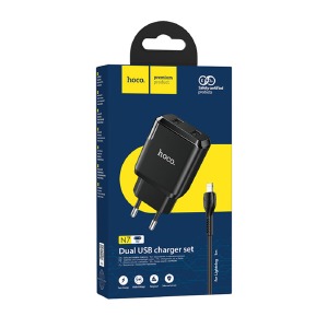 СЗУ iPhone Lightning Hoco N7 2,1A/2USB черный (12) - фото