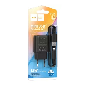 СЗУ iPhone Lightning Hoco C134A 2.4A/1USB/блистер белый 1м (28) - фото