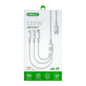 Кабель 3в1 (microUSB+Lightning+Type-C) Gerlax GD-57 5A/120W/OD3.8 серый 1.2м - фото