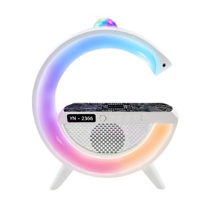 Беспроводная зарядка с колонкой и LED подсветкой YN-2366  BT/TFcard/USB/FM 21х19см белая - фото