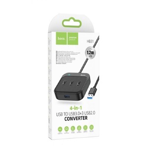 HUB USB Hoco HB31 4в1 (USB3.0+USB2.0х3) черный 0,2м (19) - фото