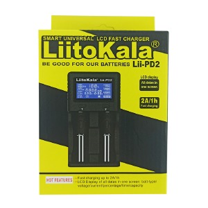 Зарядное для аккумуляторов LiitoKala Lii-PD2 2х/универсальное/Li-Ion/NiMH/LiFePO4/IMR/LCD дисплей/14x7x3,8 см/черное - фото