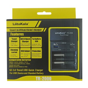 Зарядное для аккумуляторов LiitoKala TR-2000 2х/универсальное/Li-ion/NiMH/NiCD/2USB/PowerBank Function/13,5x9x3,3 см/черное - фото