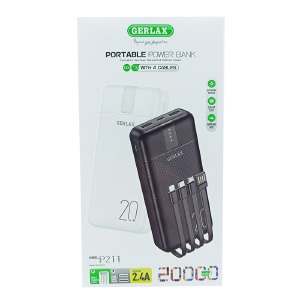 Power bank/Павербанк 20000mA Gerlax P211 2.4A/2USB/кабель 3в1 (microUSB + type-C+lightning)/(input micro/Type-C/USB) черный - фото