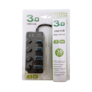 HUB USB 4в1 (USB3.0+USB2.0х3) черный с выключателями 0,3 м - фото