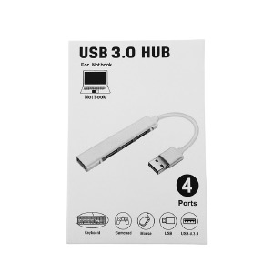 HUB USB 4в1 (USB3.0+USB2.0х3) серебряный металл  - фото