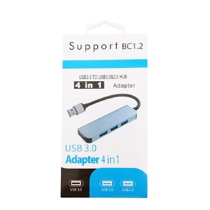 HUB USB 4в1 (USB3.0+USB2.0х3) серый металл - фото